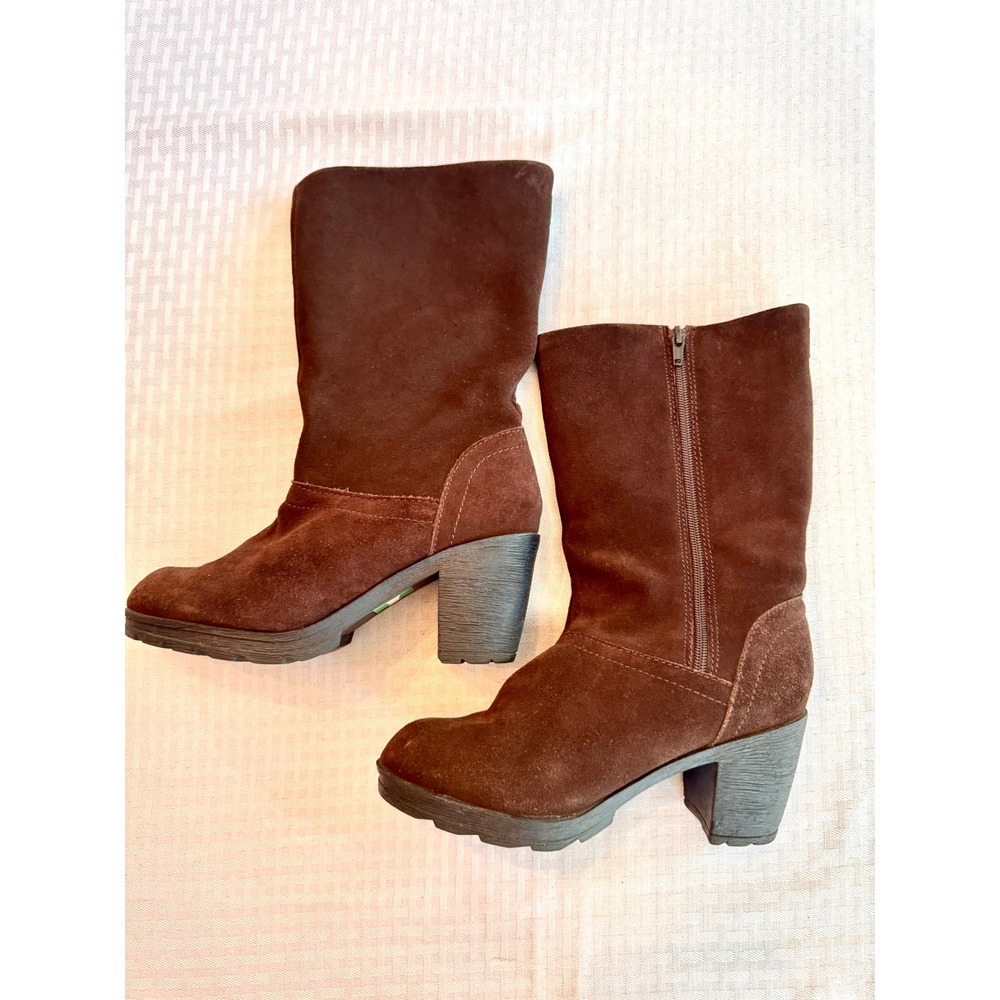 Cougar Marni Brown Suede Mid Calf Boots Womens 7M Chunky Block Heel Leather